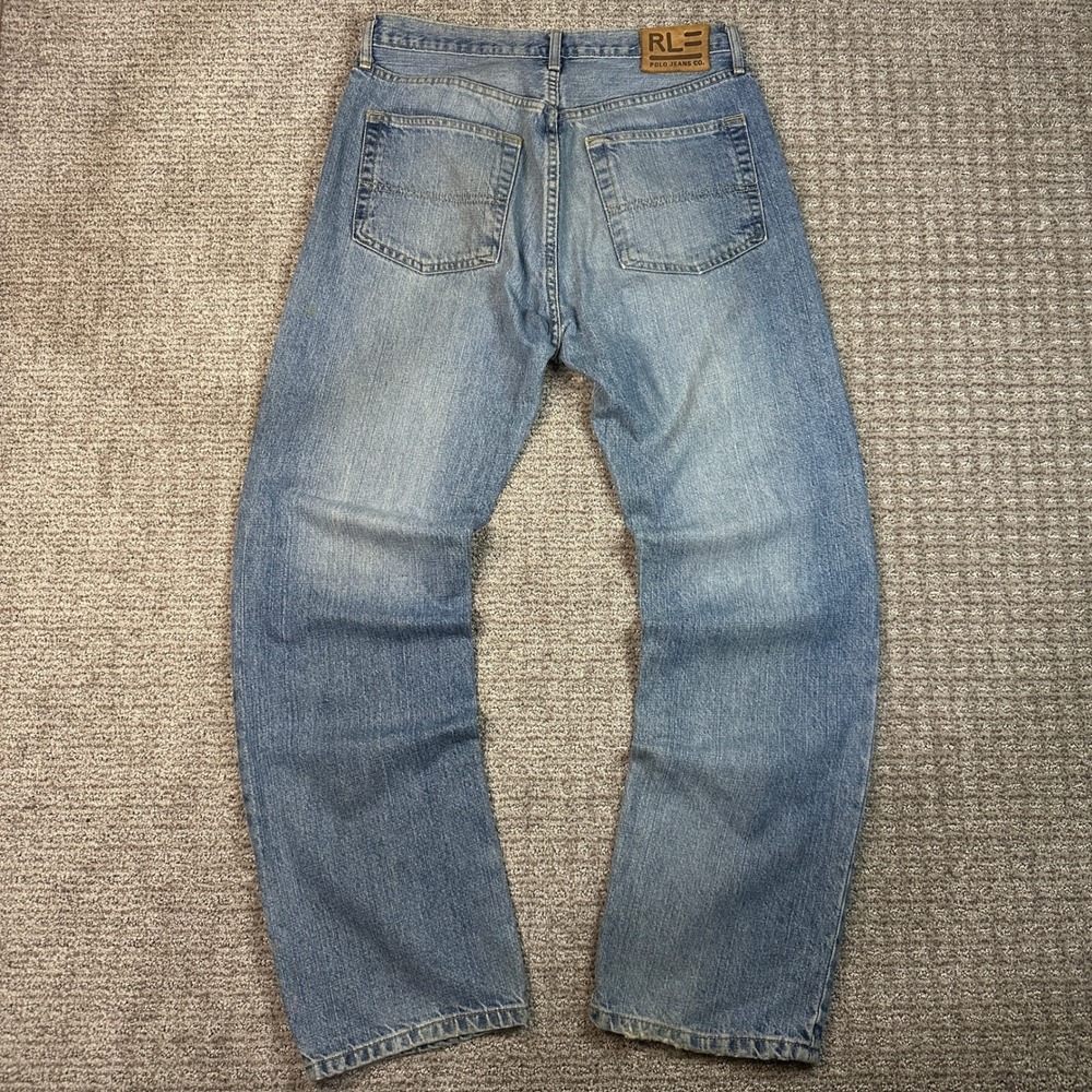 Vintage Polo Jeans Co Ralph Lauren Mens 32x30 Light Wash Blue Straight Leg Jeans
